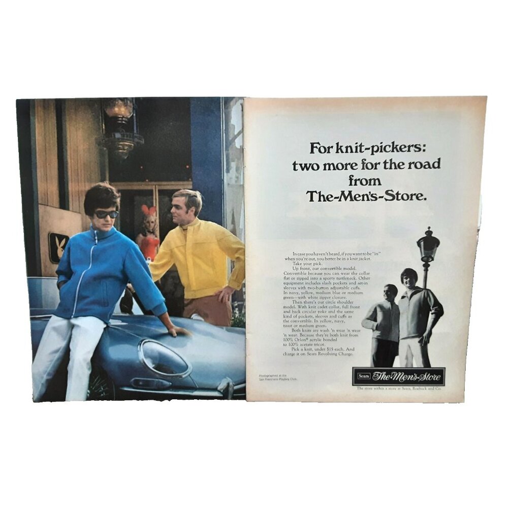 1969 Sears Men’s Store Vintage Fashion Ad Original Print Knit Jackets Clothing